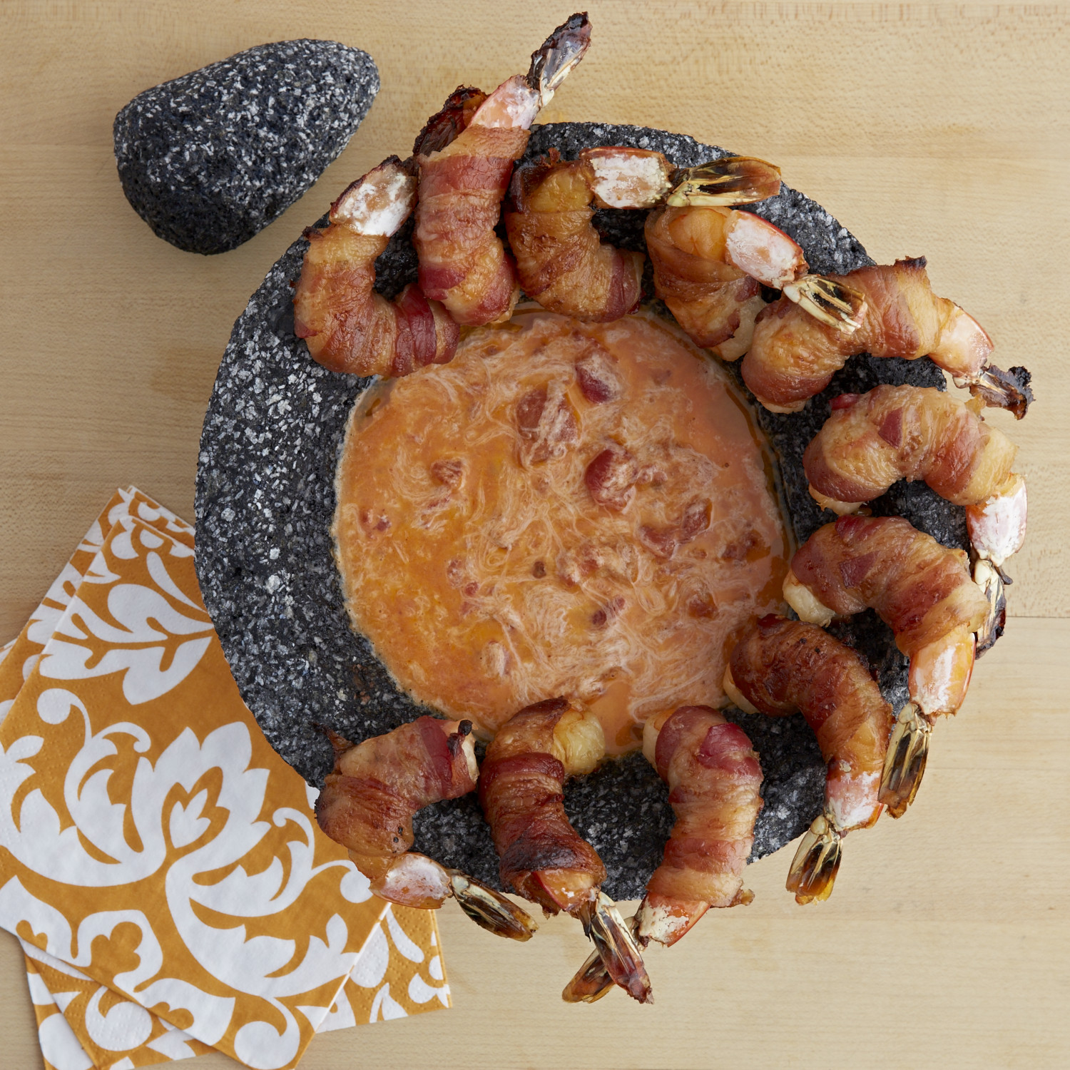 Bacon-wrapped Shrimp in Cheesy Chipotle Dip
