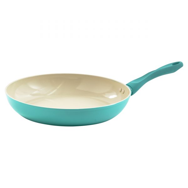 IMUSA Ceramic Nonstick Forged Aluminum Saute Pan with Soft Touch Handle 12 Inches, Teal