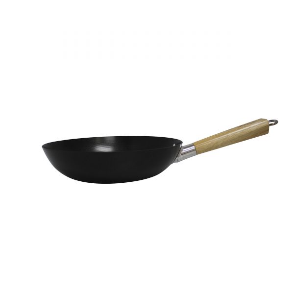 Global Kitchen 11" Non Stick Wok with Wood Handle, Black