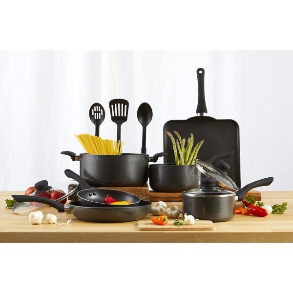 IMUSA 12 Piece Charcoal Cookware Set with Bakelite Handle, Black