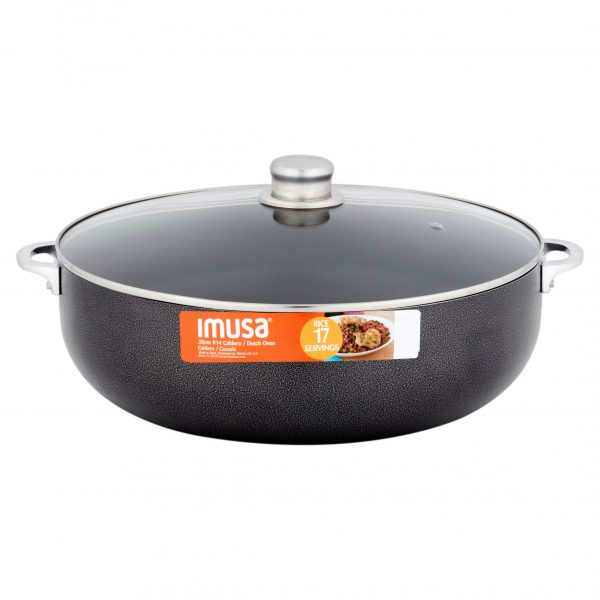 IMUSA Nonstick Hammered Caldero with Glass Lid 13.5 Quart, Charcoal