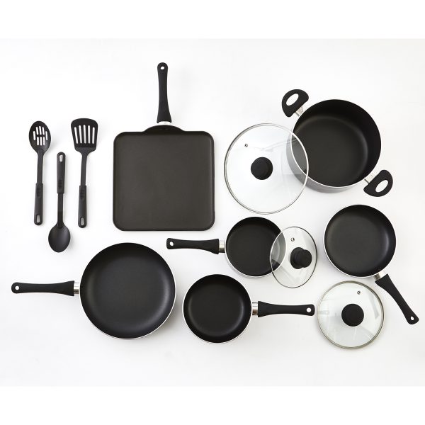 IMUSA 12 Piece Charcoal Cookware Set with Bakelite Handle, Black