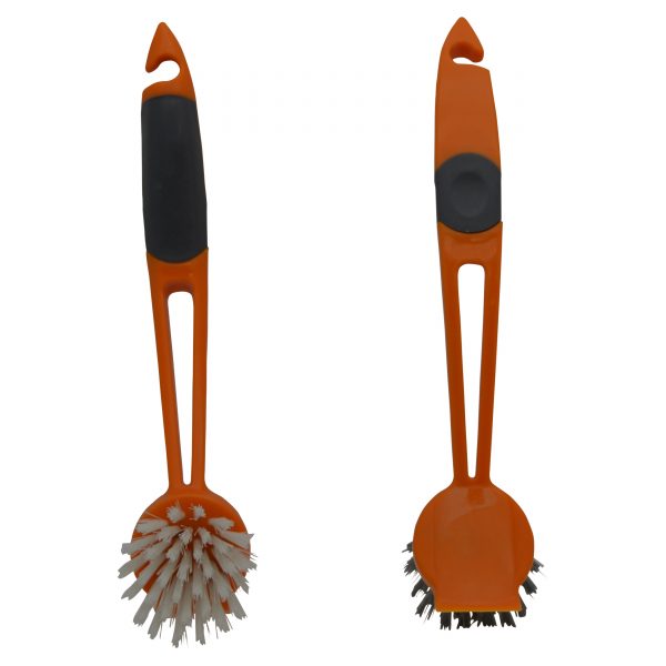IMUSA Round Dish Brush with Bristles and Scraper, Orange/White