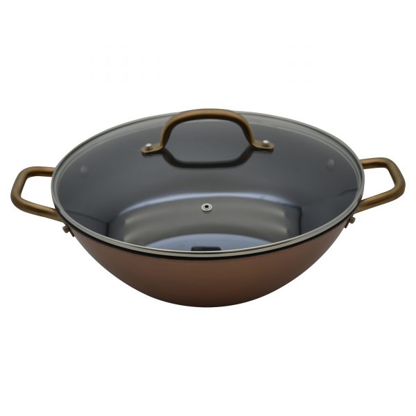 IMUSA Pre-seasoned Light Cast Iron Casserole with Stainless Steel Copper Handle & Glass Lid 11 Inches, Rose Gold/Black