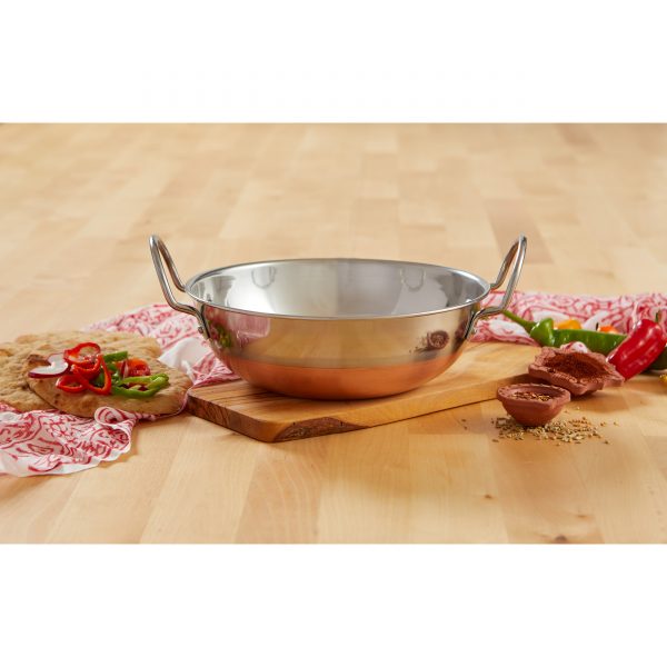 IMUSA Stainless Steel Kadhai with Copper Bottom & Stainless Steel Handles 7 Inches, Silver/Copper