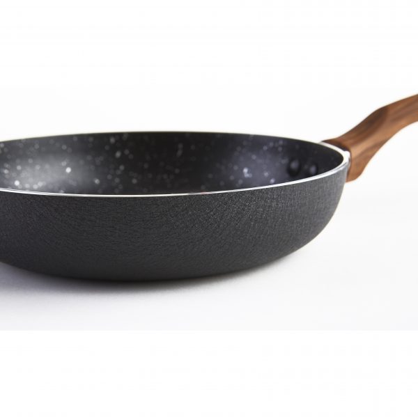 IMUSA Nonstick Speckled Black Stone Finish Saute Pan with Woodlook Handle 8 Inch, Black