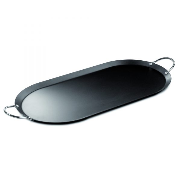 IMUSA Oval Carbon Steel Comal with Metal Handles 17 Inch, Black