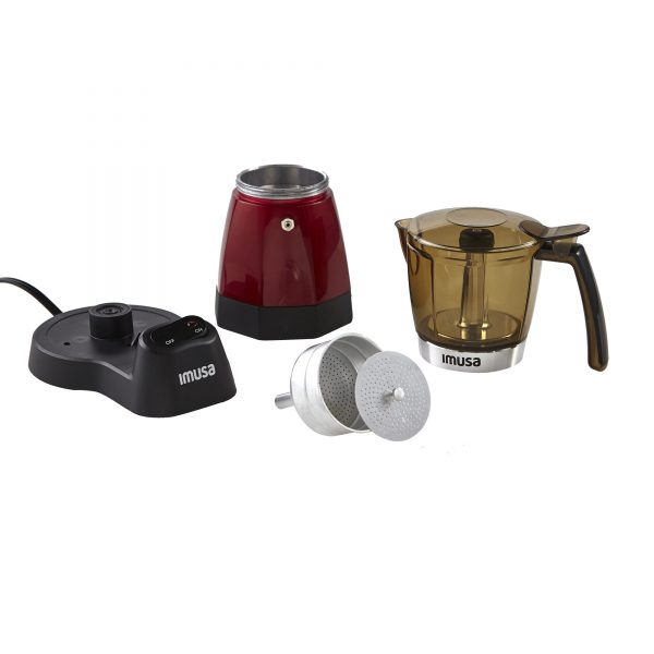 IMUSA Electric Moka Maker 3 cup & 6 cup 480 Watts, Red