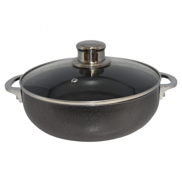 IMUSA Nonstick Hammered Caldero with Tempered Glass Lid 6.9 Quart, Charcoal