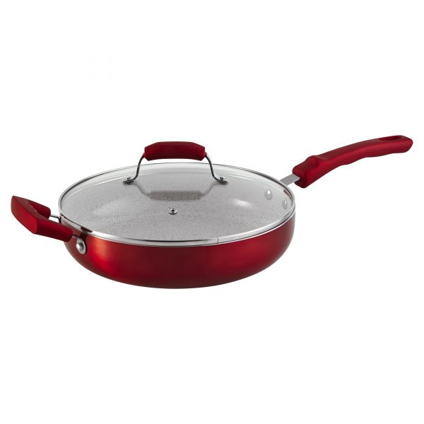 IMUSA Jumbo Cooker with Glass Lid and Soft Touch Handle 4 Quart, Red