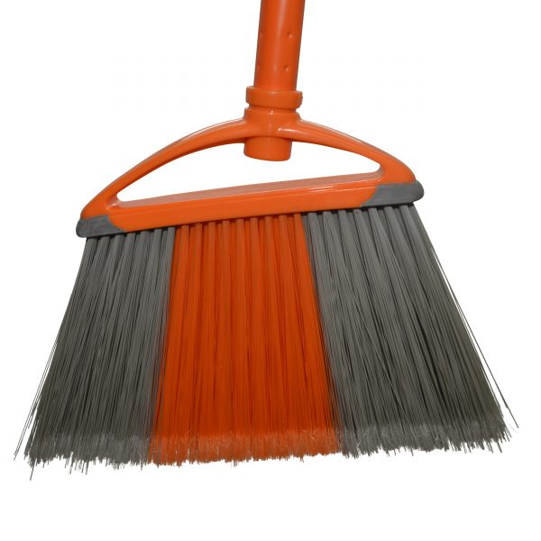 IMUSA Angle Indoor Broom with Rubber Bumpers and Metal Handle, Orange/Grey