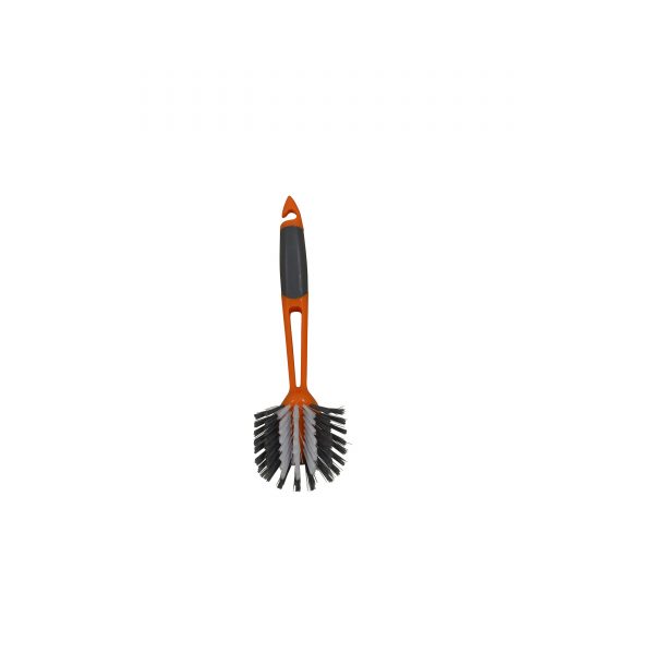 IMUSA Oval Cleaning Brush with Dual Tone Bristles and Scraper, Orange/Grey