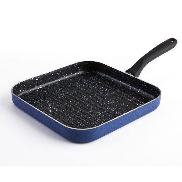 IMUSA Nonstick Speckled Blue Stone Finish Square Deep Grill Pan with Soft Touch Handle 10.5 Inch, Blue