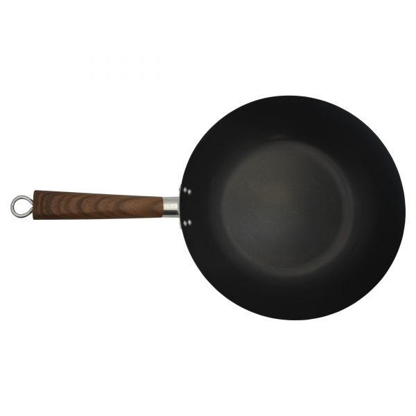 IMUSA 4 Piece Carbon Steel Coated Wok with Soft Touch Woodlook Handle 12 Inches PDQ, Black