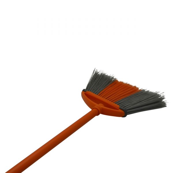 IMUSA Angle Indoor Broom with Rubber Bumpers and Metal Handle, Orange/Grey