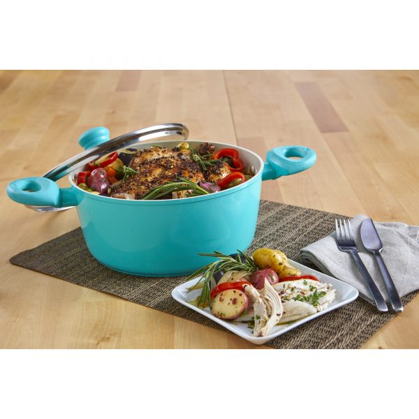 IMUSA Ceramic Nonstick Forged Aluminum Dutch Oven with Glass Lid & Soft Touch Handle 3 Quarts, Teal