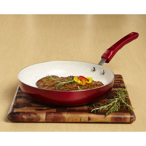 IMUSA Ceramic Nonstick Speckled Saute Pan with Soft Touch Handle 8 Inch, Ruby Red