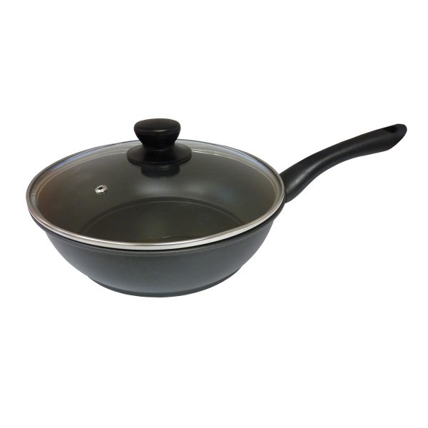 IMUSA Carbon Steel Saute Pan with Glass Lid 9.5 Inch, Black