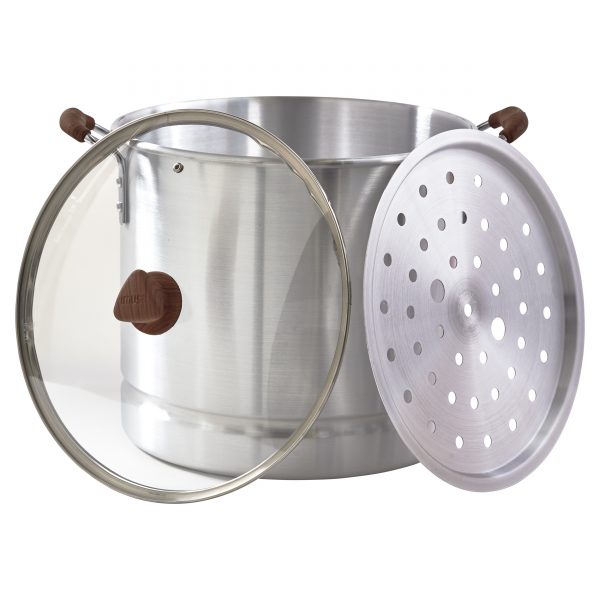 IMUSA Steamer with Glass Lid and Woodlook Handle 32 Quart