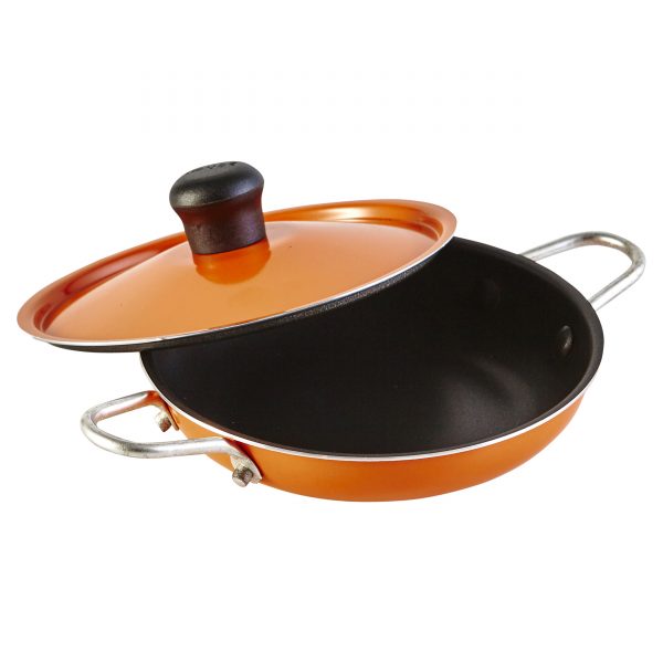 IMUSA Egg Pan with Lid and Side Handles 14 cm, Red/Orange/Black