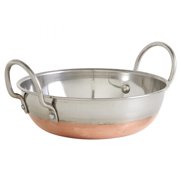 IMUSA Stainless Steel Kadhai with Copper Bottom & Stainless Steel Handles 7 Inches, Silver/Copper
