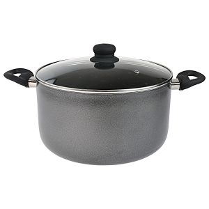 IMUSA 4.8 Quart Charcoal Stock Pot with Glass Lid & Black Stouch Handle