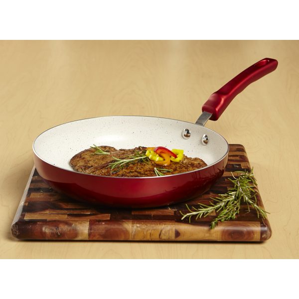IMUSA Ceramic Nonstick Speckled Saute Pan with Soft Touch Handle 10 Inch, Ruby Red