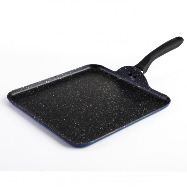 IMUSA Nonstick Speckled Blue Stone Finish Square Flat Griddle with Soft Touch Handle 11 Inch, Blue
