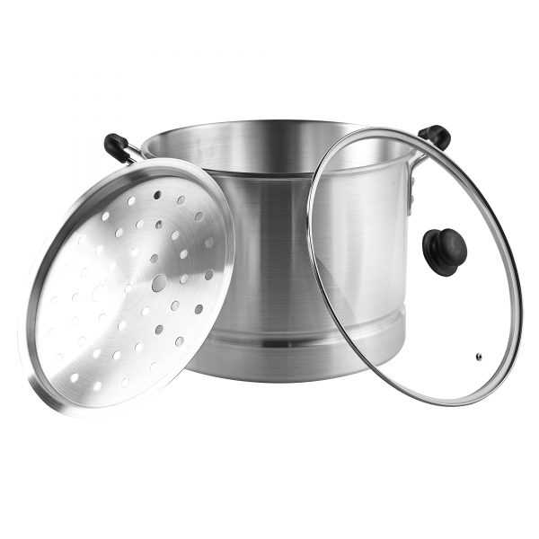 IMUSA Aluminum Steamer with Glass Lid 28 Quart, Silver
