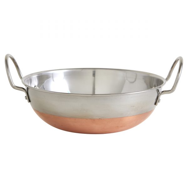 IMUSA Stainless Steel Kadhai with Copper Bottom & Stainless Steel Handles 9 Inches, Silver/Copper