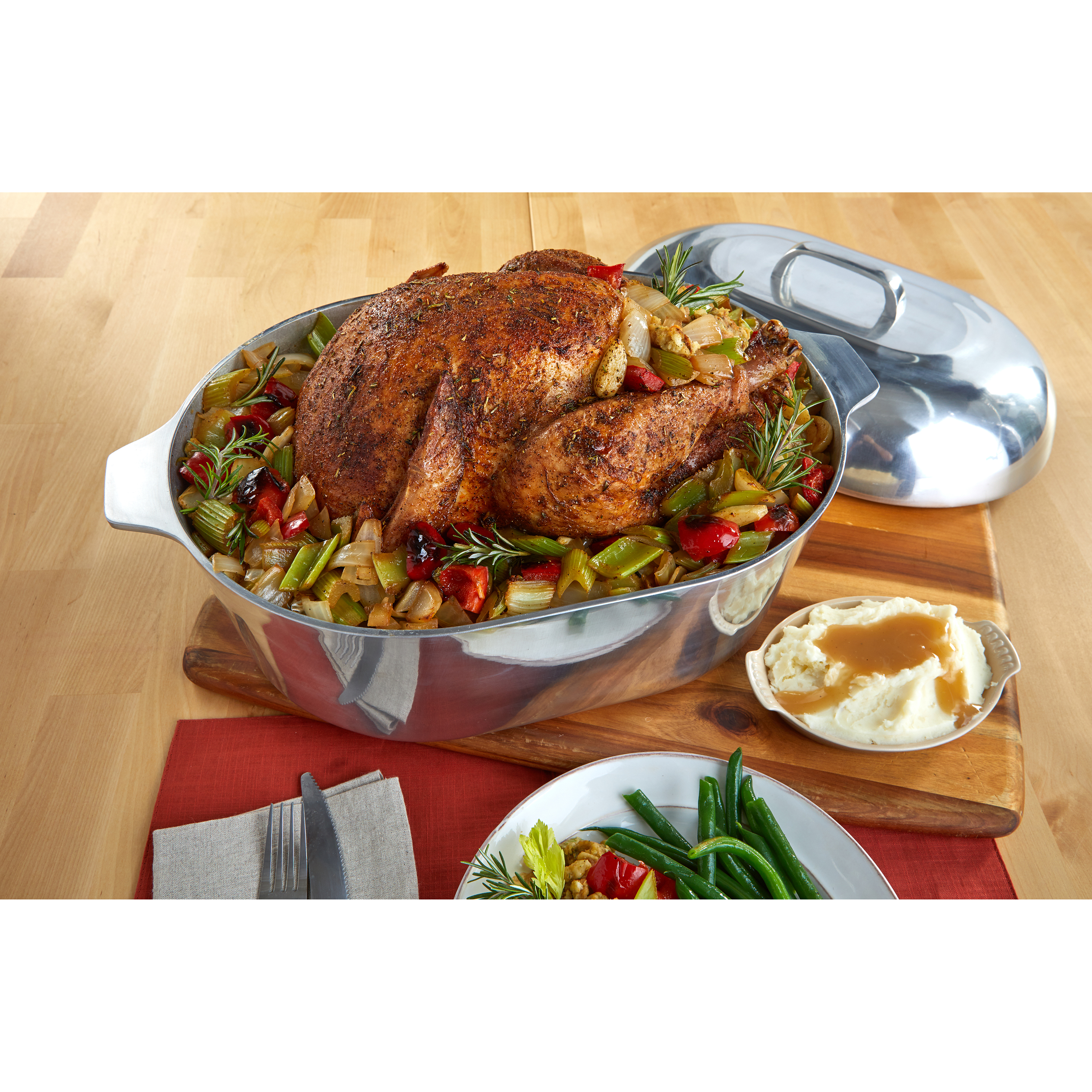 Imusa 15 inch Cajun Oval Heavy Duty Cast Aluminum Roaster Pan with Lid and  Roasting Tray, 1 Count 