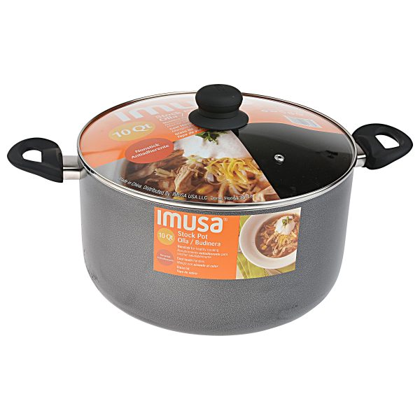IMUSA Nonstick Dutch Oven with Glass Lid 10 Quart, Charcoal