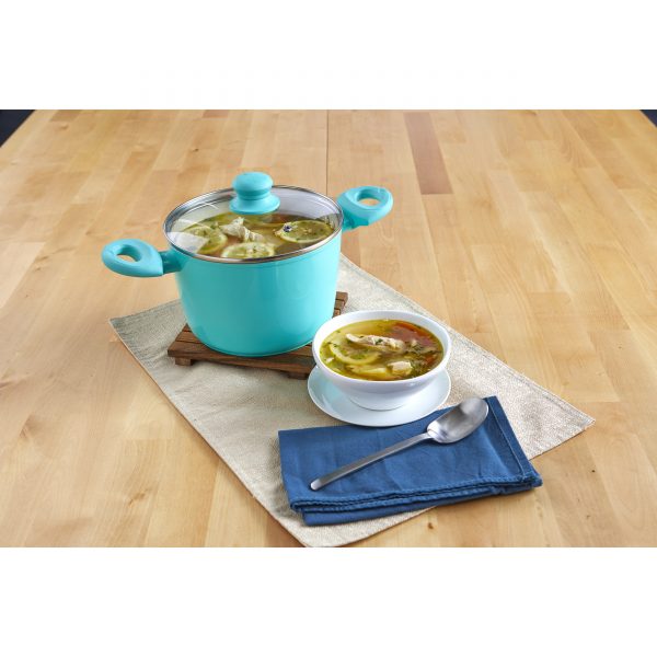 IMUSA Ceramic Nonstick Forged Aluminum Stock Pot with Glass Lid & Soft Touch Handle 5 Quarts, Teal