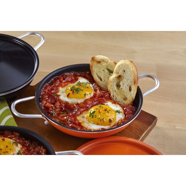 IMUSA Egg Pan with Lid and Side Handles 14 cm, Red/Orange/Black