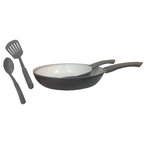 IMUSA 2 Piece Ceramic Nonstick Saute Pan Set with Soft Touch Handles, Grey
