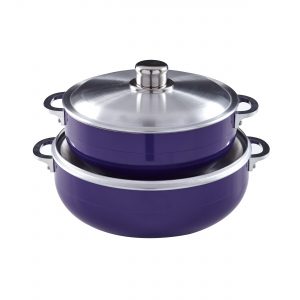 IMUSA Nonstick Two Piece Caldero Set with Tempered Glass Lid 26/30 cm, Purple