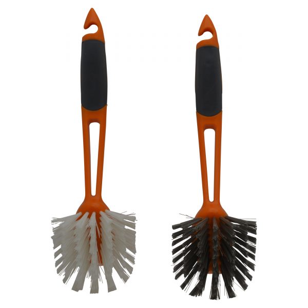 IMUSA Oval Cleaning Brush with Dual Tone Bristles and Scraper, Orange/Grey