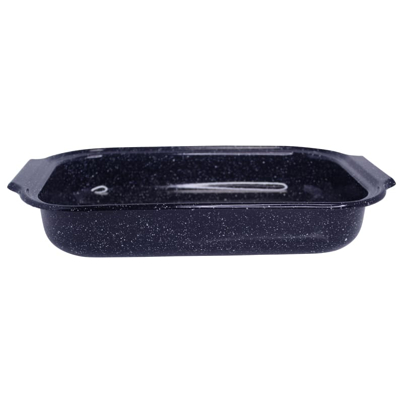 Imusa Traditional Blue Speckled Roaster Pan - 12x7.8 Inch Enamel Baking Pan